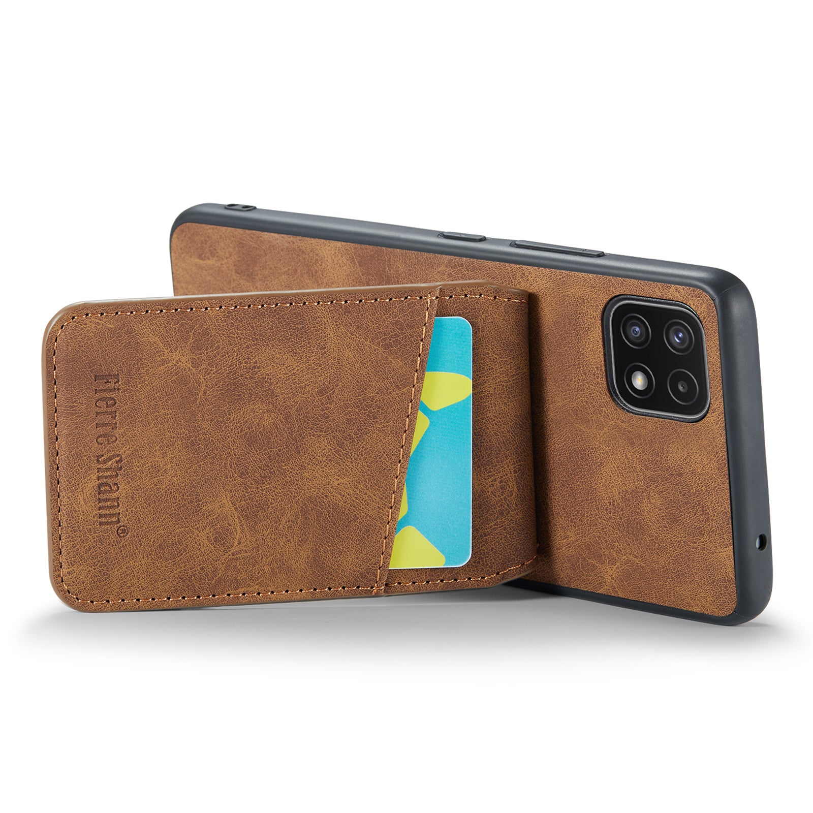 FIERRE SHANN Anti-drop Case for Samsung Galaxy A22 5G (EU Version) Card Slots PU Leather TPU Phone Kickstand Cover FIERRE SHANN Anti-drop Case for Samsung Galaxy A22 5G (EU Version) Card Slots PU Leather TPU Phone Kickstand Cover
